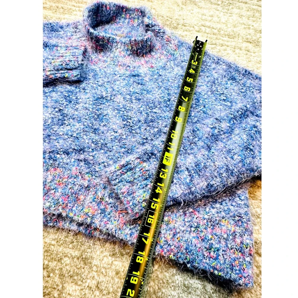 Free People Sweater Women Medium Blue Confetti Eyelash Mockneck OB841656